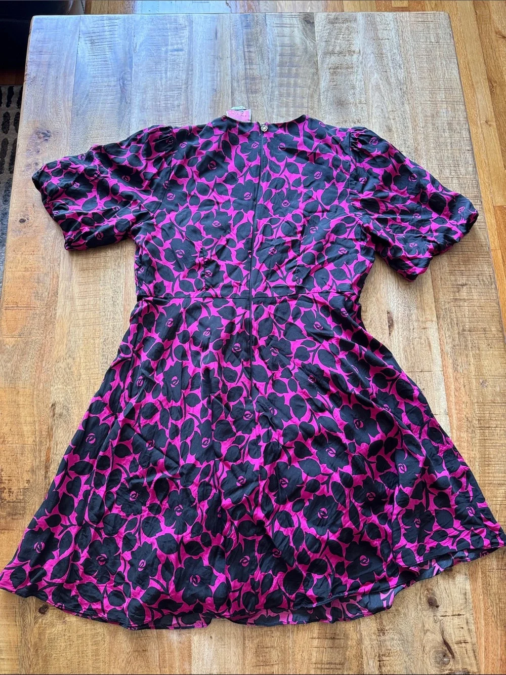 Kate Spade Rosy Garden Floral A-Line Mini Dress in Pink Fuchsia and Black EUC 12